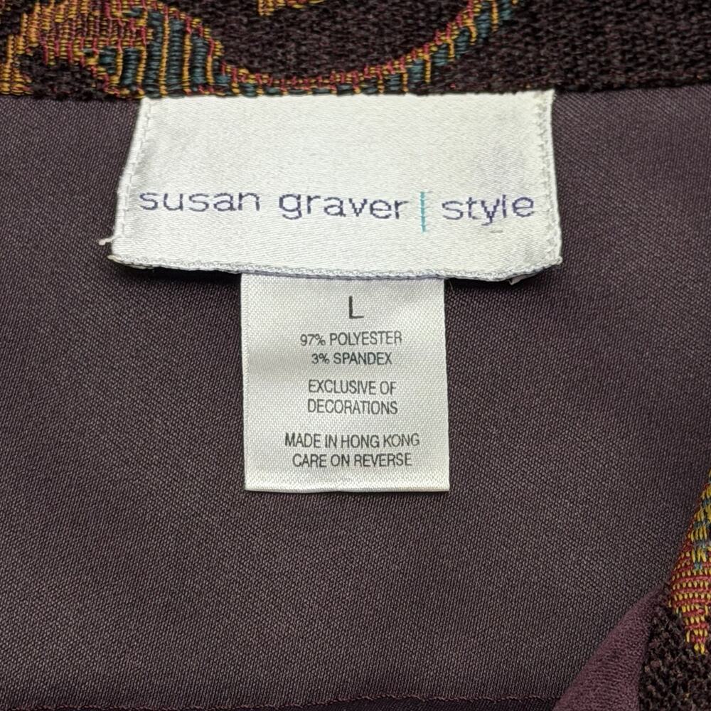Susan Graver Jacket Large Purple Faux Suede Zip Front SW Tapestry Trim Stretch L - Picture 4 of 9